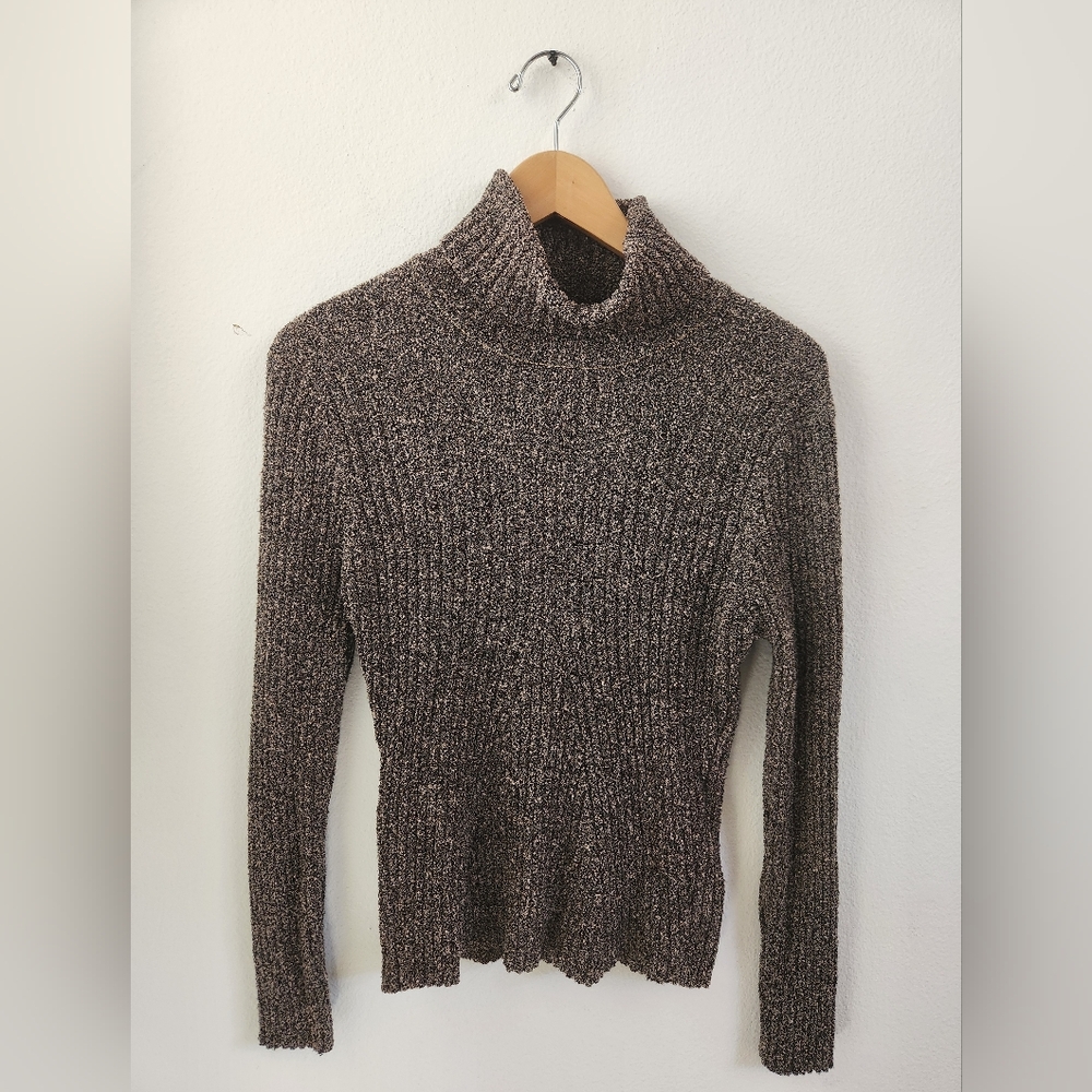 One‎ Girl Who Women's Sweater Turtleneck Marled Brown Large